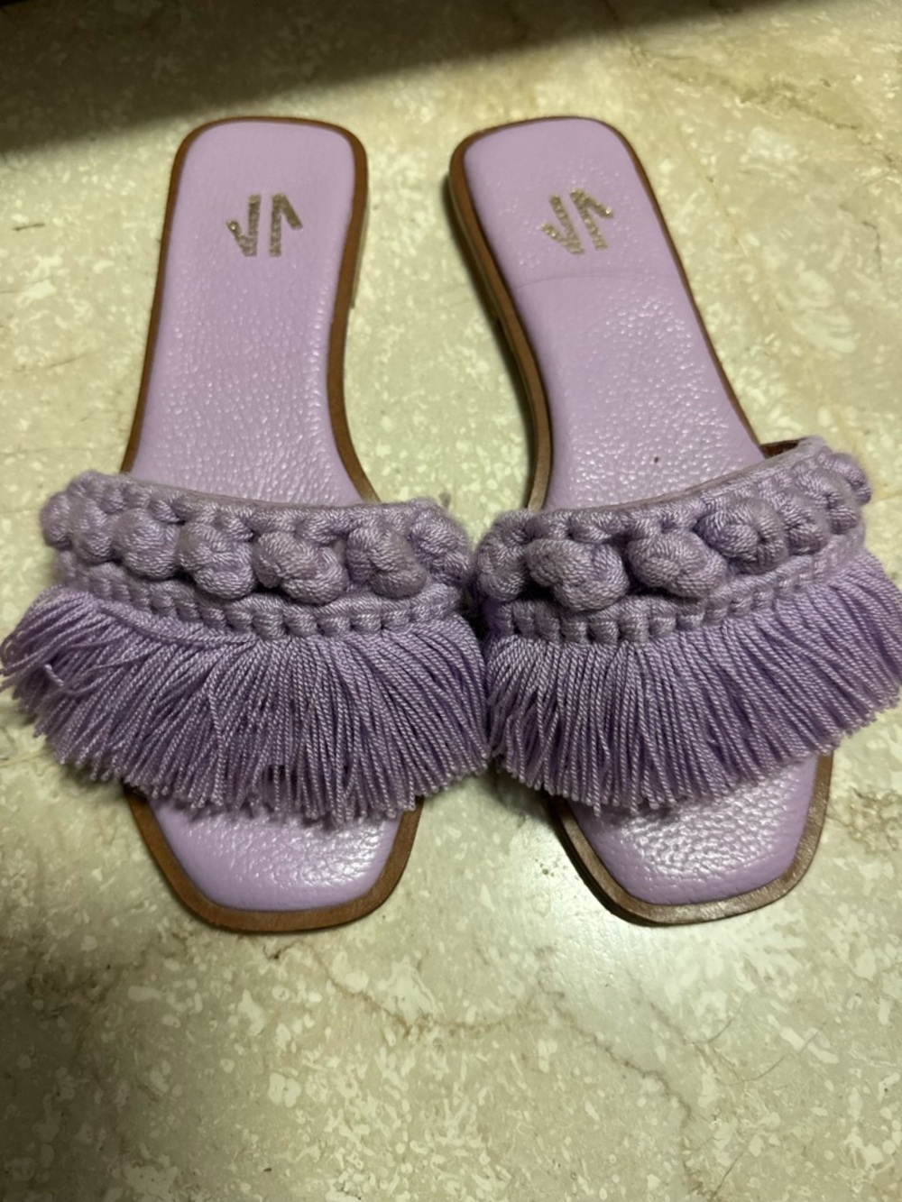Lilac Fringe Slide Sandals - Women's